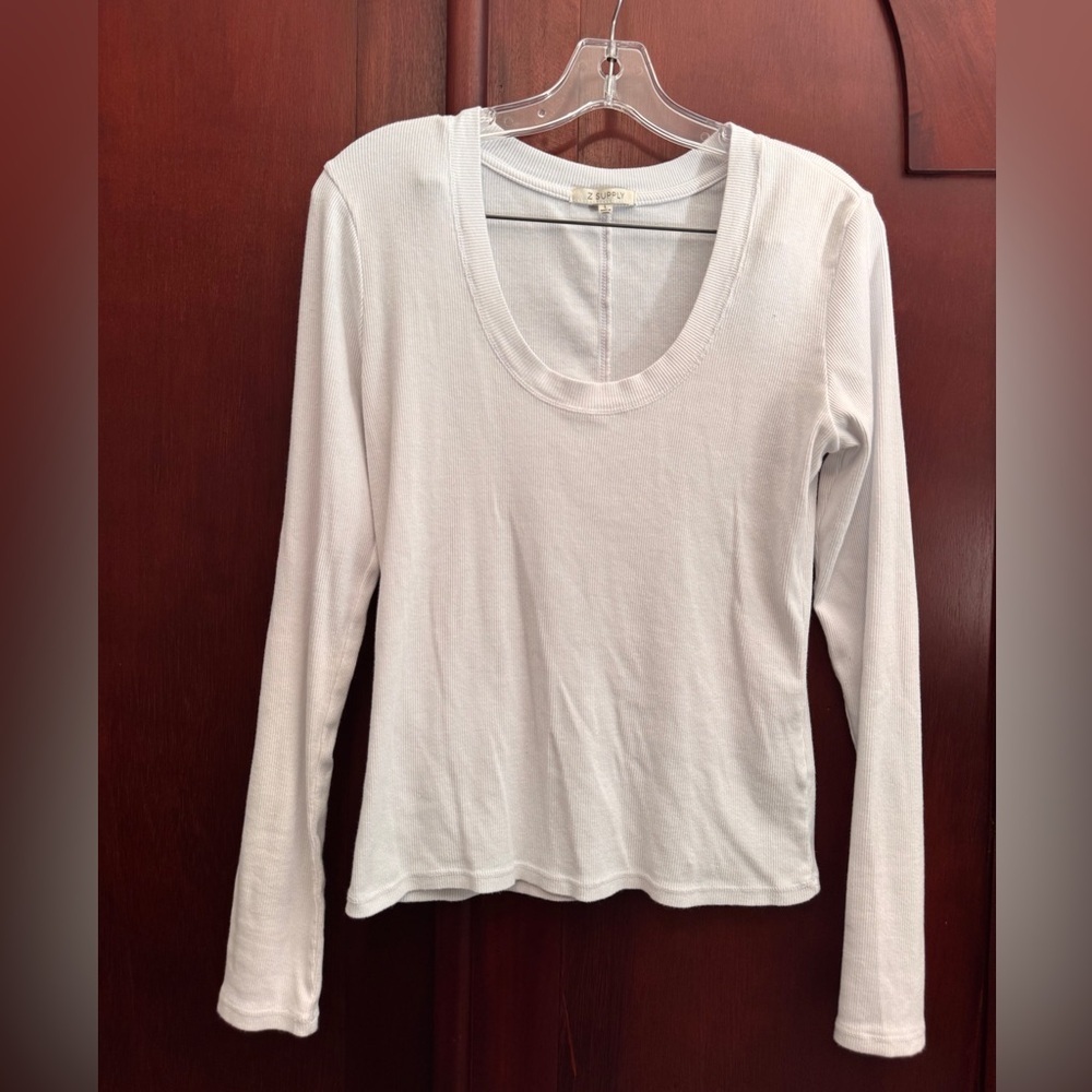 Z Supply Sirena Rib Long Sleeve Tee in white Size Large